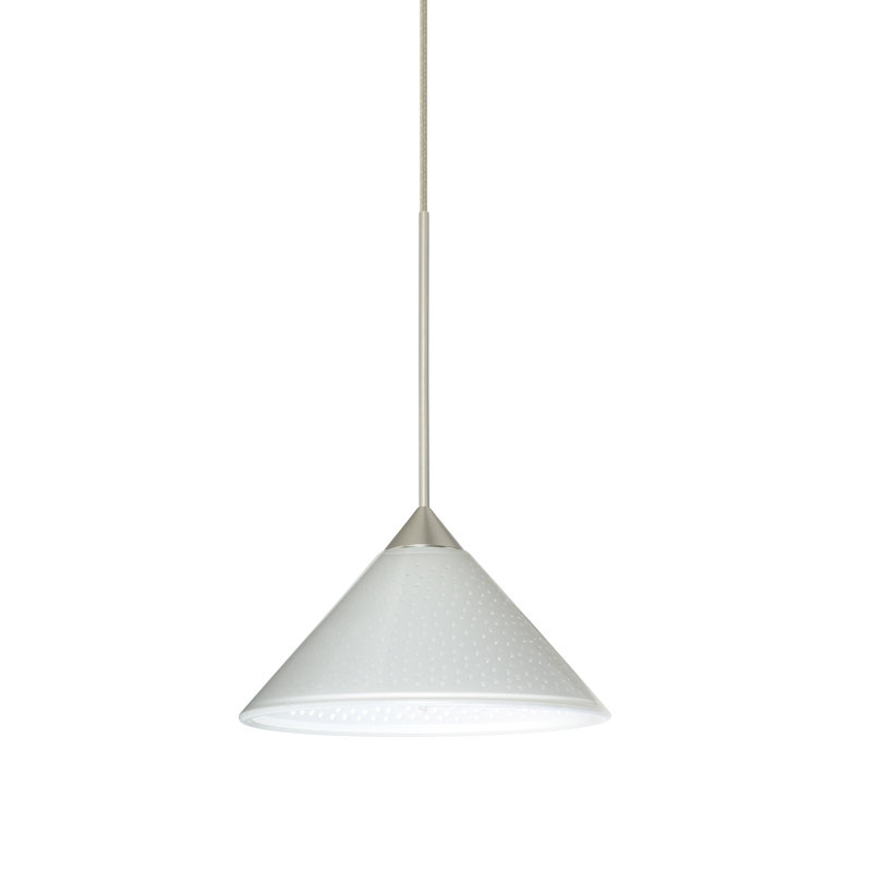 Luminaire suspendu 1 lumière à cône simple Rodrigues, Blanc étoilé, Nickel satiné, DEL