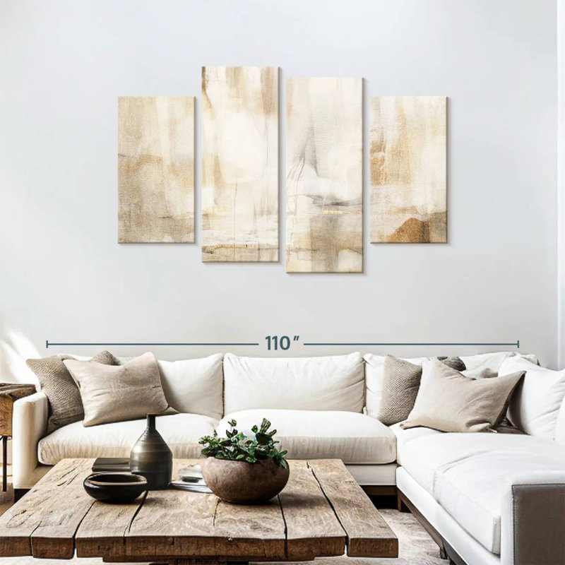 Avery neutre beige abstrait Polyptych, H 48 po x l 75 po