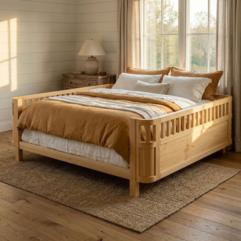 Grand lit plateforme en bois, Naturel