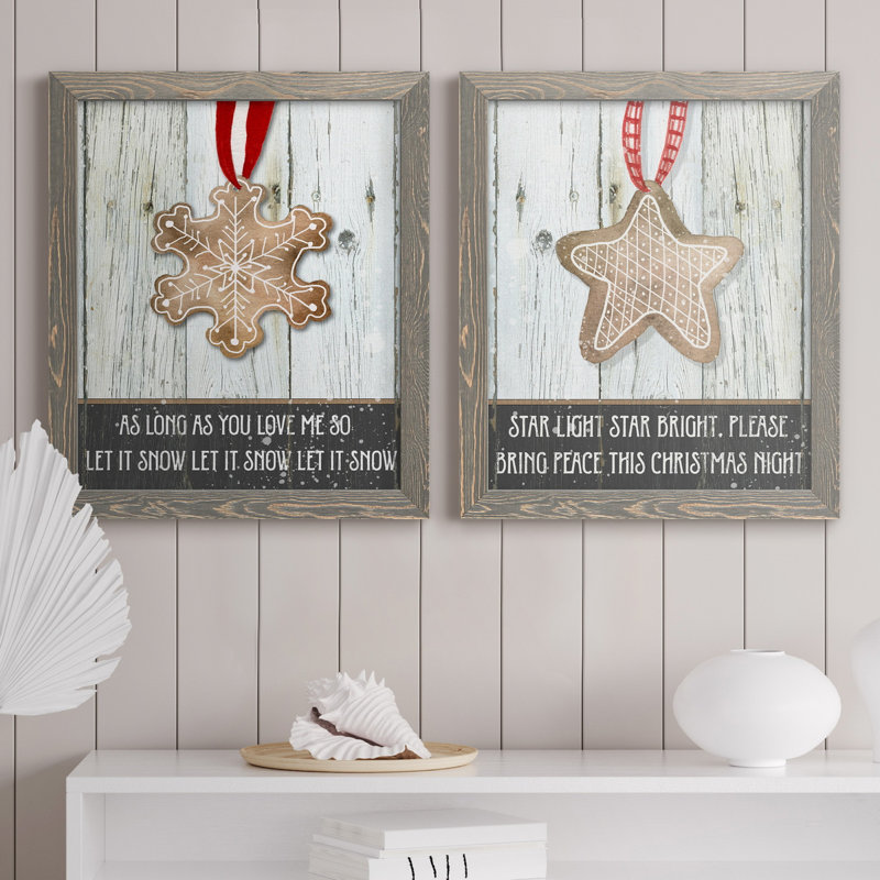 Gingerbread Snowflake - ensemble de 2 reproductions d'art, Toile avec cadre gris, Pas de tapis, H 20 po x l 17 po x P 1 po