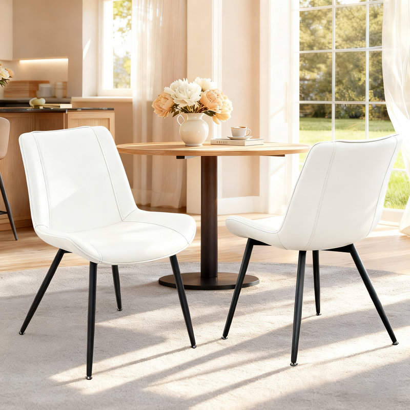 Modern Faux Leather Dining Chairs Set of 2, Upholstered Dining Side Chairs with Metal Legs, Comfort Backrest Chair For Kitchen Dining Room Cafe