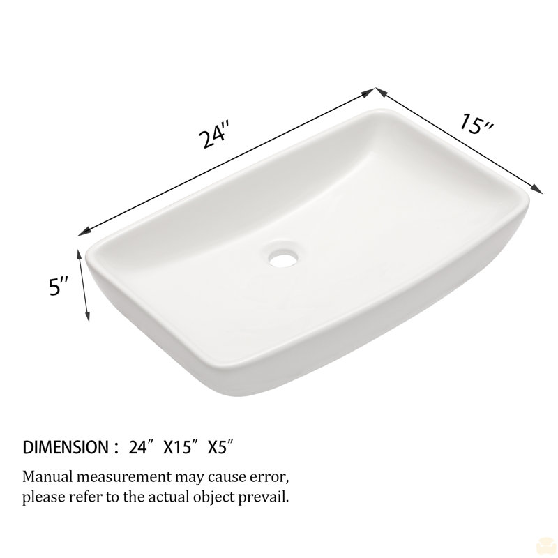 24"X15" Ceramic Rectangular Vessel Bathroom Sink