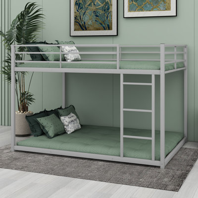 Low Bunk Bed With Ladder, Sturdy Metal Frame  And Safety Guardrails
