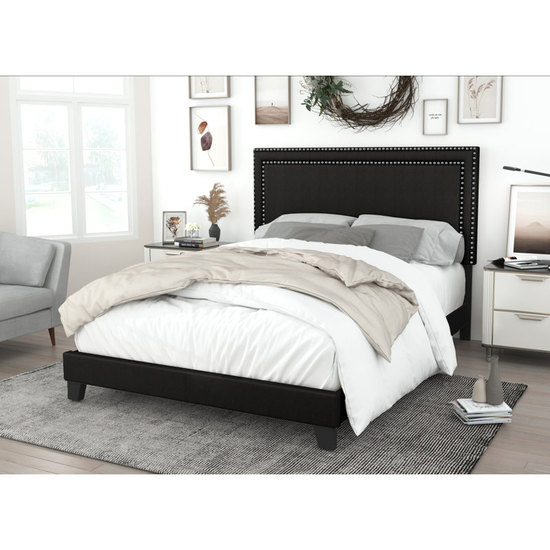 Lit tapissier Artia, Gris, Double