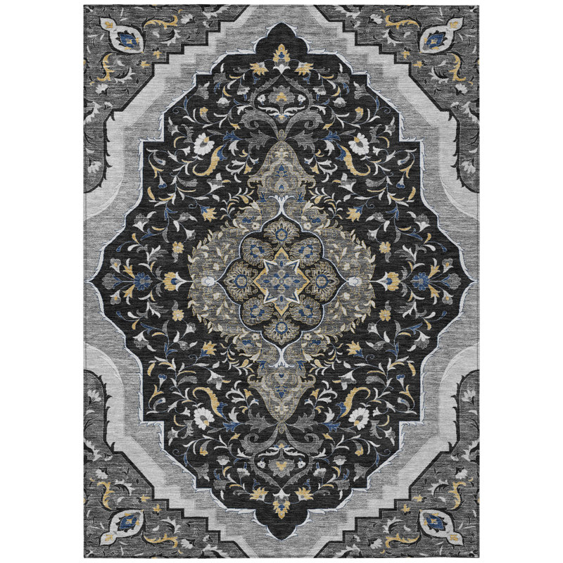 Machine Washable Indoor/Outdoor Chantille ACN2715 Global Rug, 5' x 7'6", Black