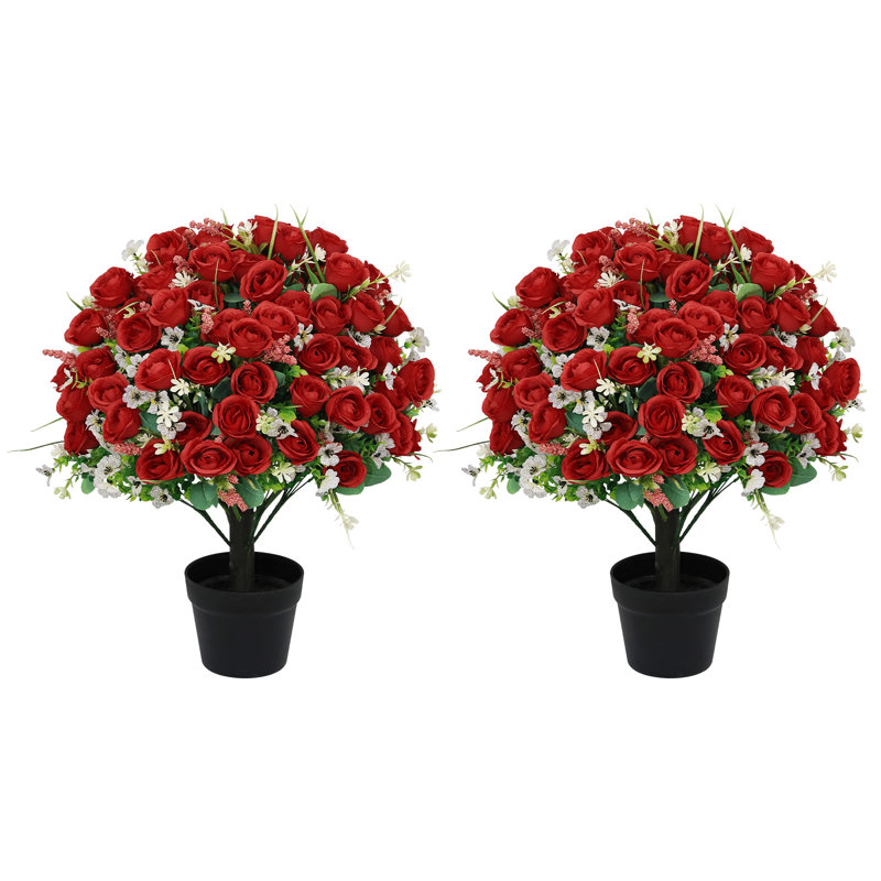 Arbre à roses 24 po avec topiaire artificielle, buissons artificiels avec fleurs pour la décoration intérieure et extérieure printemps été automne, plantes en pot artificielles en soie pour porche, entrée, patio, jardin, salon