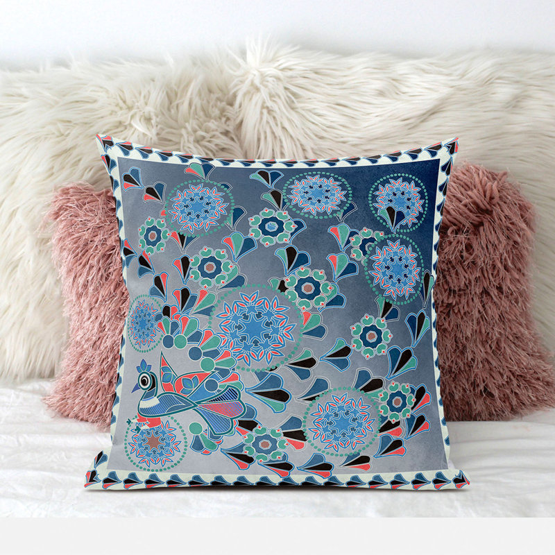 Geometric Outdoor Reversible Throw Pillow, Blue/Light Green/White, 16" x 16"