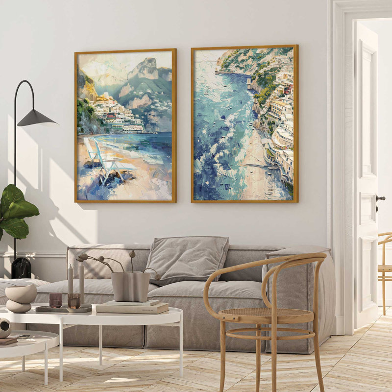 Ensemble de 2 pièces encadrées sur papier "Positano" par Azure Artisanal Studio, Or poli, H 15,25 po x l 24,5 po x P 1,25 po