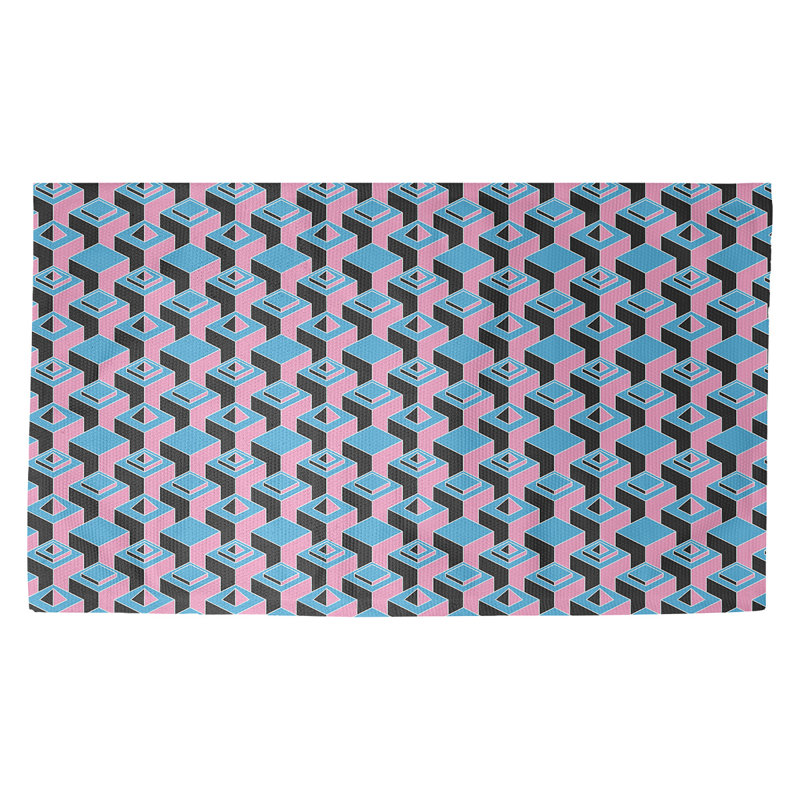 Gratte-ciel bleu/noir/rose Tapis décoratif, Rectangle 2 pi x 3 pi