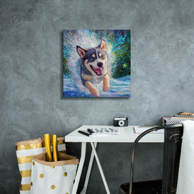 'Siberian Husky Puddle Fun' by Rich Monet Canvas Wall Art