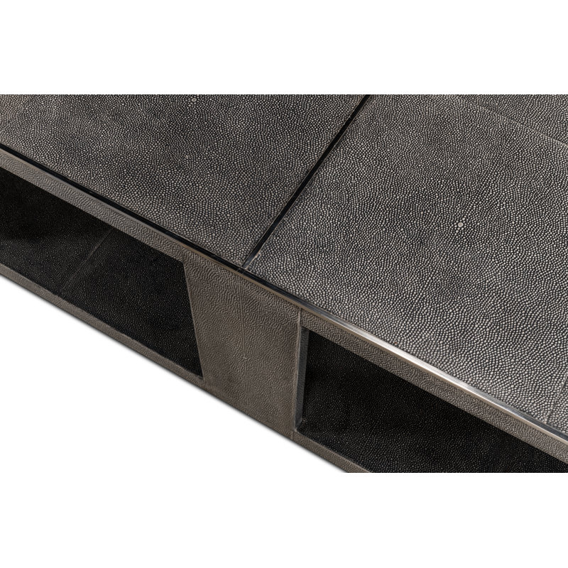 Black Square Wood Coffee Table with Stainless Steel Accents
