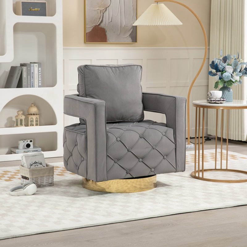 Fauteuil d'appoint pivotant - Fauteuil d'appoint moderne avec coussin, fauteuil d'appoint en velours avec bouton capitonné pour le salon, la chambre à coucher, le bureau