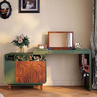Coiffeuse 66,14 "en bois massif vert minimaliste