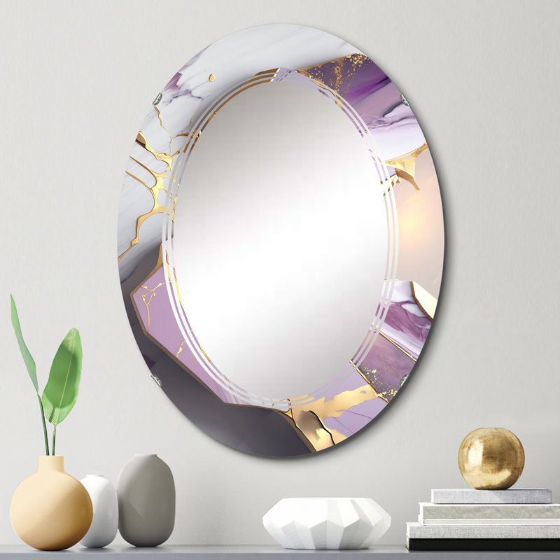 Oluremi Abstract Geode Pink I - Abstract Marble Wall Mirror, 30" x 20"