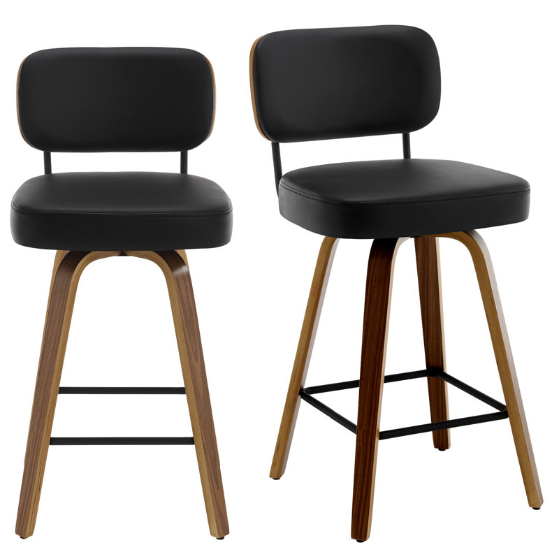 Swivel Bar Stools & Counter Stools Walnut Bentwood & Faux Leather, Black, 2