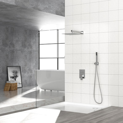 Pomme de douche double - Système de douche carré mural de 10 pouces avec valve brute