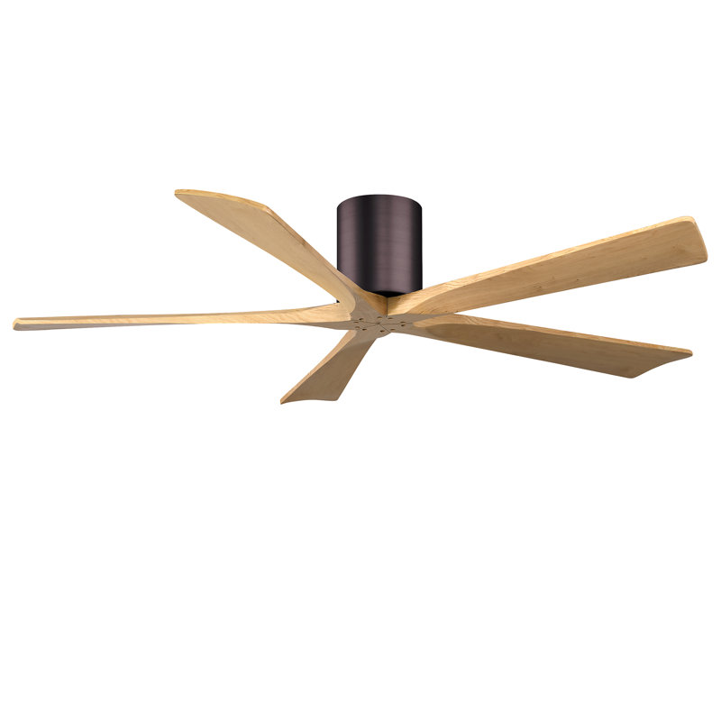 60" Irene 5-Blade Hugger Ceiling Fan with Wall Remote, 60", Brushed Bronze/Light Maple Tone, Light Maple Tone