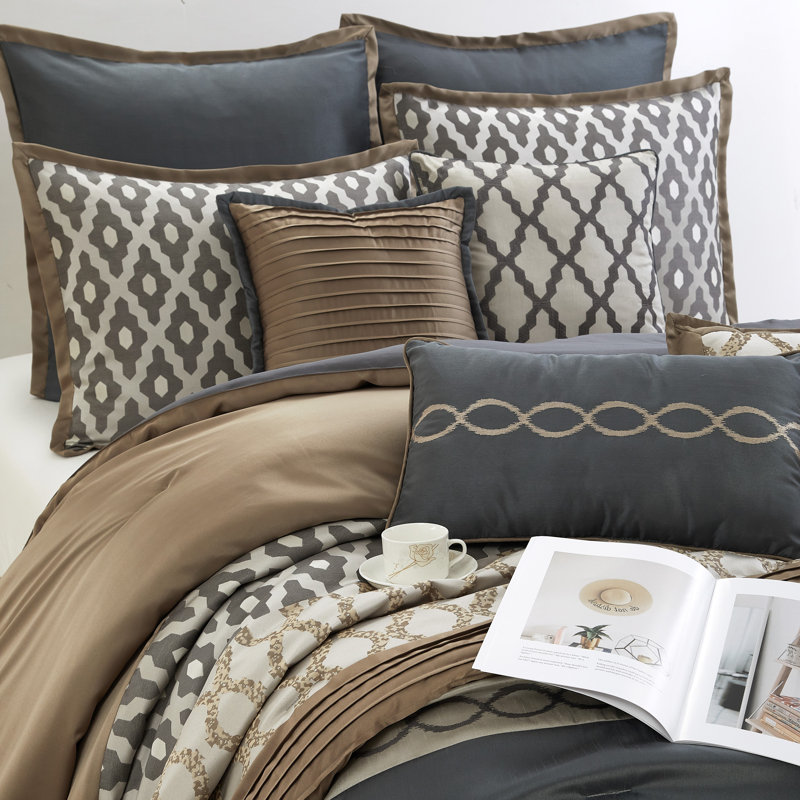 Caval 12 Piece Jacquard Comforter Set, King Comforter + 11 Additional Pieces, Gray