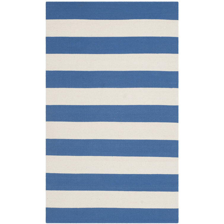 Tapis rayé bleu / ivoire en coton tissé à plat à la main Brookvale