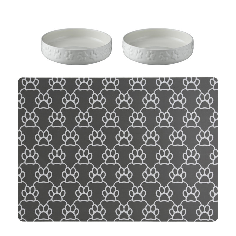 Colourmix Set Of 2 Cat Saucers & Placemat, White