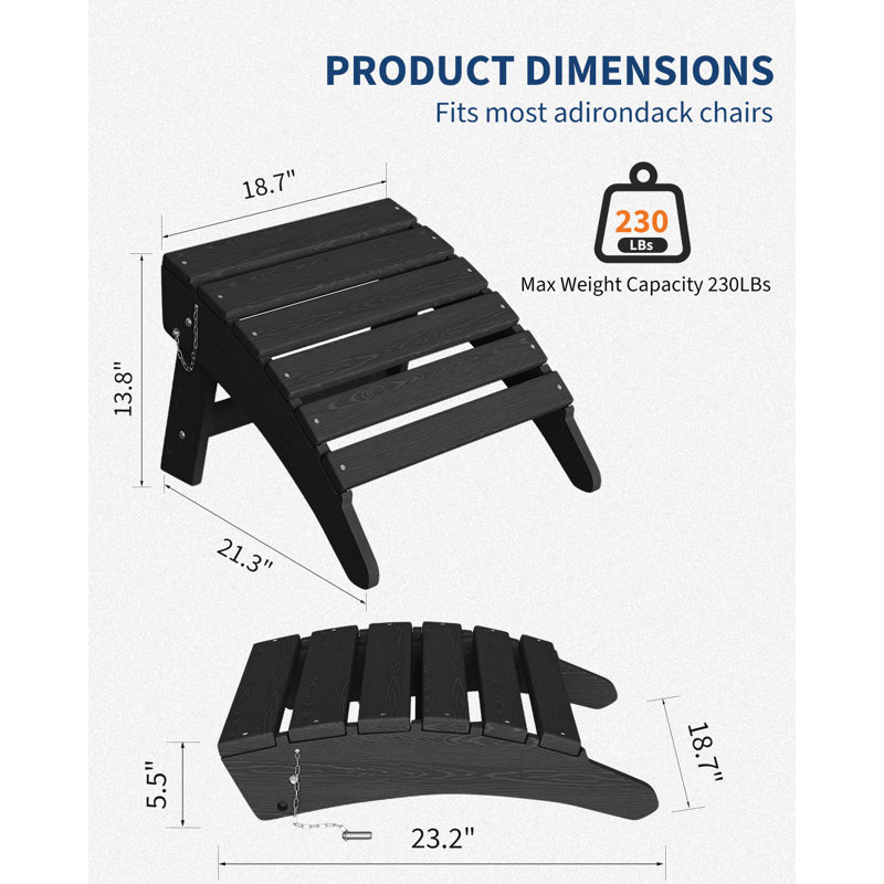 Repose-pieds pliant Adirondack avec manette de jeu, Noir