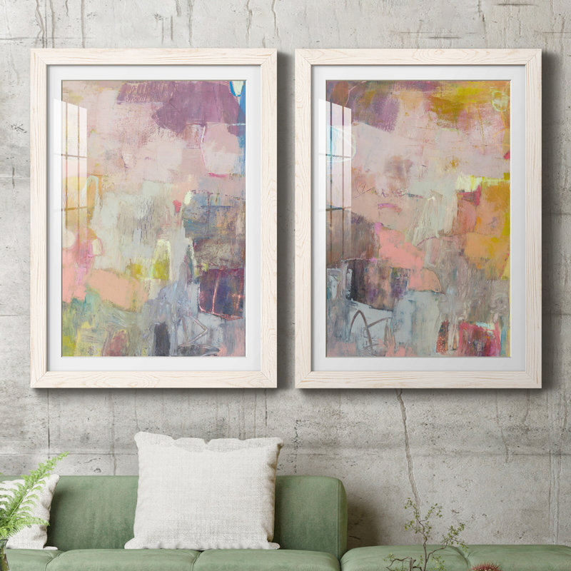 Lann I - ensemble de 2 peintures encadrées, H 31,5 po x l 47 po x P 1,5 po, Blanc