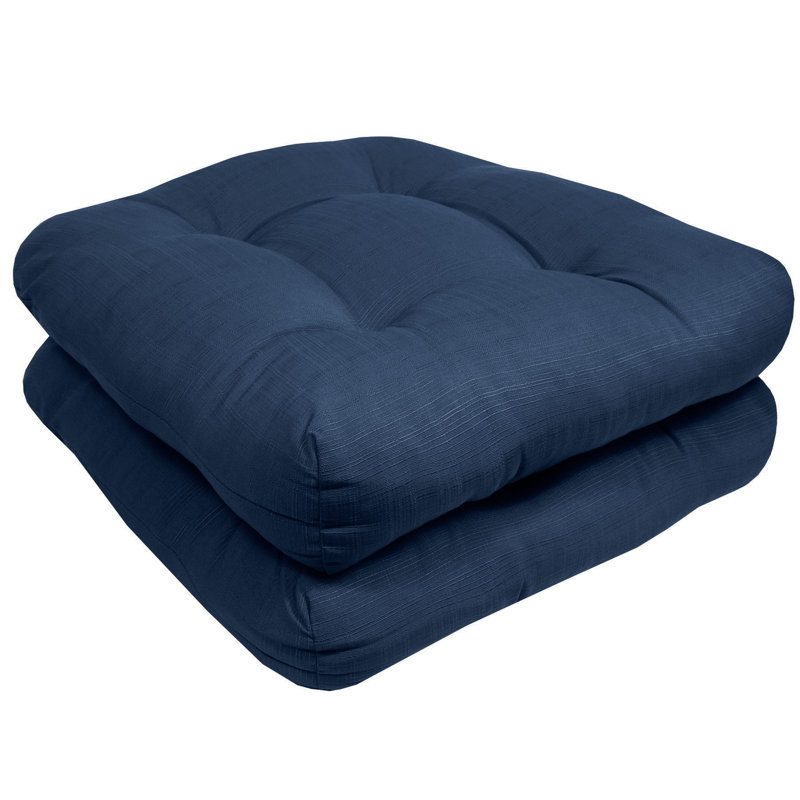 Marina Decoration Premium Thick Comfy Patio Seat Pads Fiber Fill Tufted Tie-Less Pillows 19 x 19 x 5 Inch Textured Solid Cover Indoor Outdoor Chair Cushions, 2 Count Pack Navy Blue Color