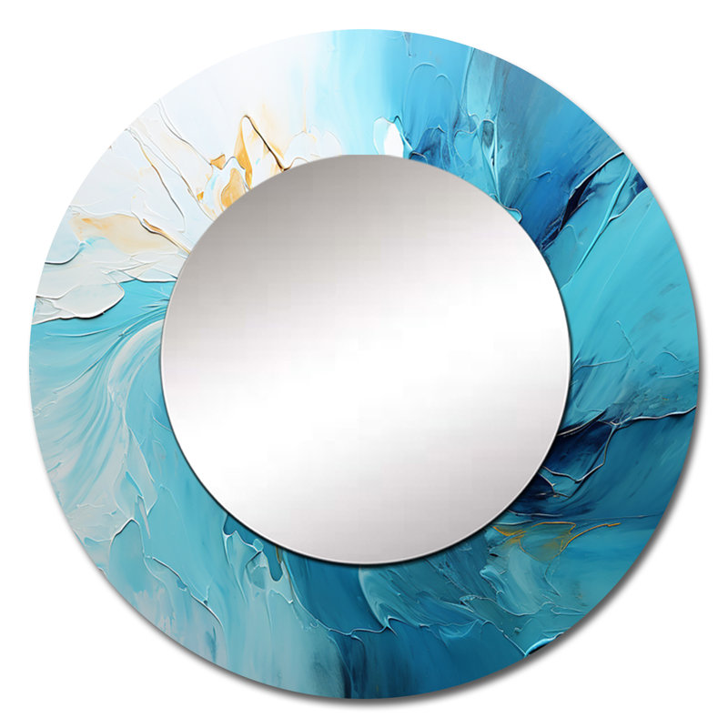 Azure Symphony I - Landscapes Decorative Wall Mirror, Teal Round Mirror, Printed Metal Art, 29" x 29"