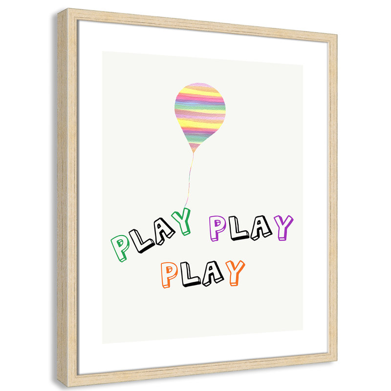 Play Play Play, impression sur papier, H 24,5 po x l 20,5 po x P 1,18 po, Encadré de boîte beige