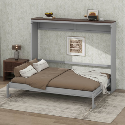 Lit escamotable avec station de charge USB, armoire murale escamotable en bois Murphy