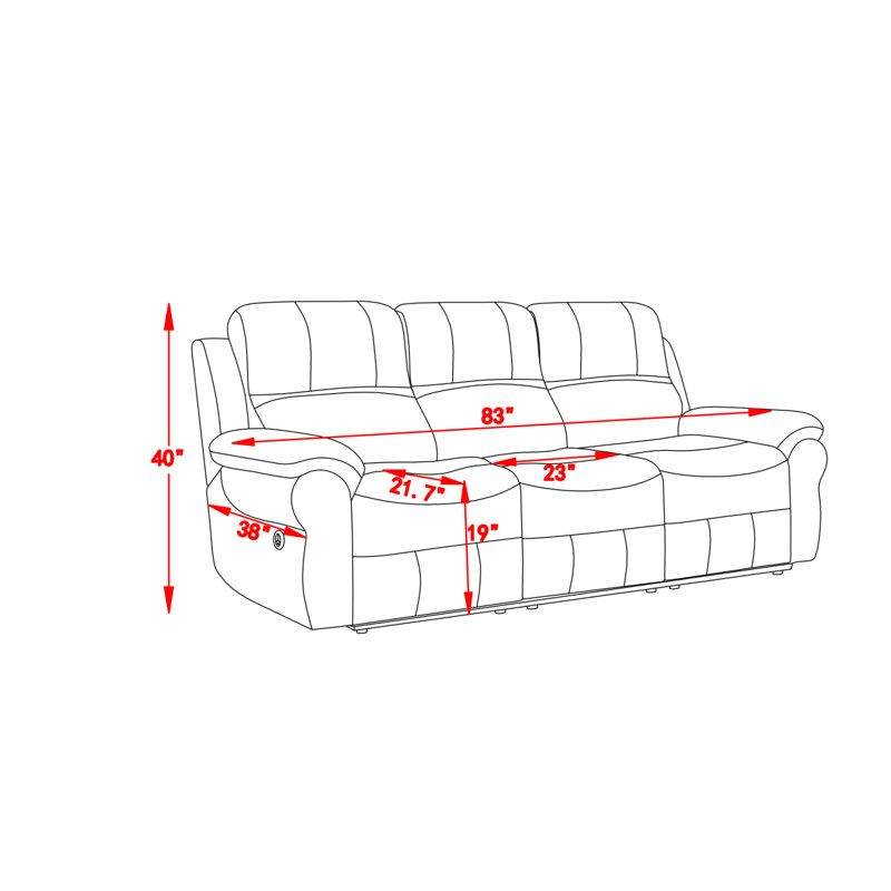 Modern Sofa Breathable Fabric Power Reclining Sofa With Drop Down Table,USB Button And Wireless Charger, Light Gray