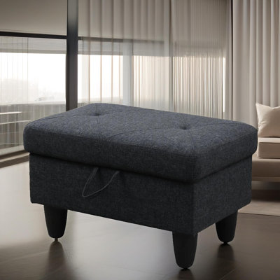 Savoy Dark Gray Linen Storage Ottoman