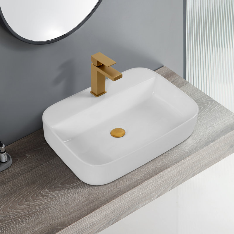 Lavabo de salle de bain rectangulaire en céramique - Blanc, teinté et élégant lavabo à poser blanc moderne
