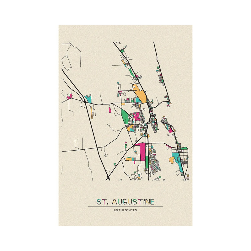 Carte de St. Augustine, Floride par - Giclée sur toile tendue avec châssis, H 60 po x l 40po x P 1,5 po
