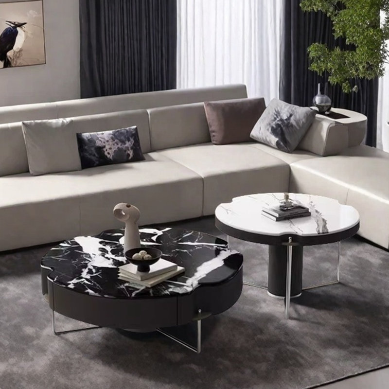 Design sense light luxury coffee table, Silver/Black