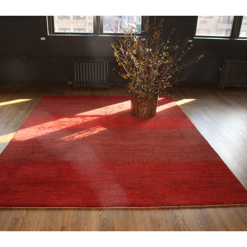 Tapeats Wool Striped Area Rug in Red/Black, Rectangle 8'9" x 11'6"