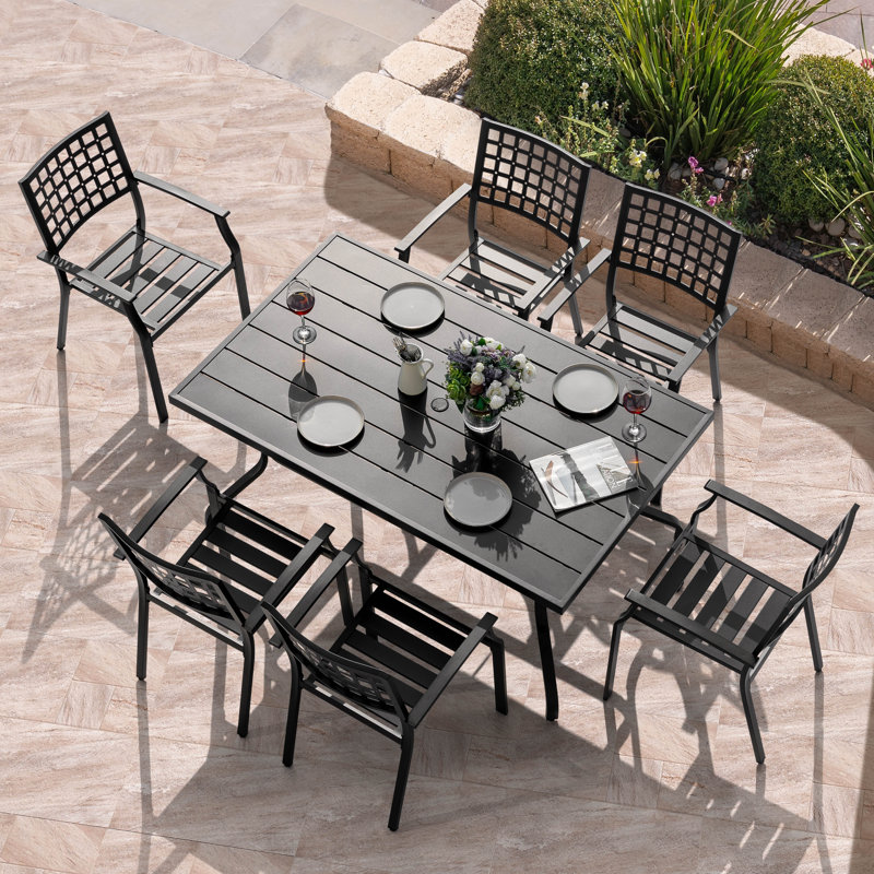 Ensemble repas d'extérieur carré Riven, 6, Forme rectangulaire