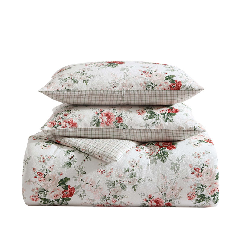 Ashfield Red and Green Floral Cotton Full Bedspread Set