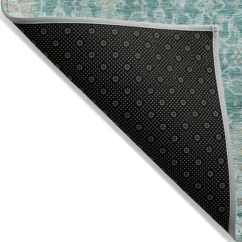 Tapis bleu sarcelle lavable à la machine intérieur / extérieur Xhevrie, Rectangle 10 pi x 14 pi