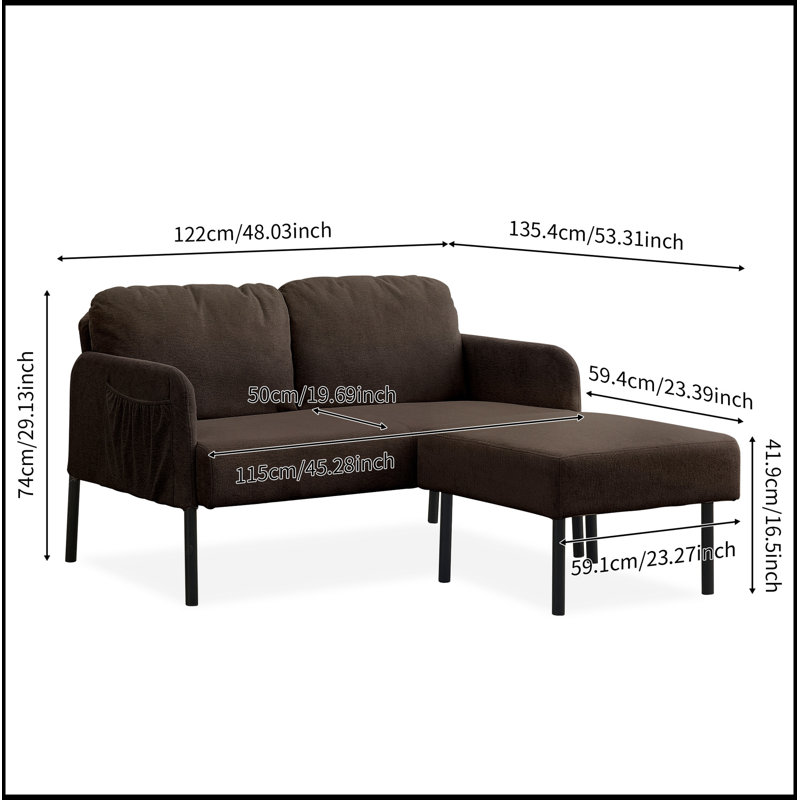 Canapé confortable en tissu de polyester avec repose-pieds, idéal pour diverses pièces, Brun