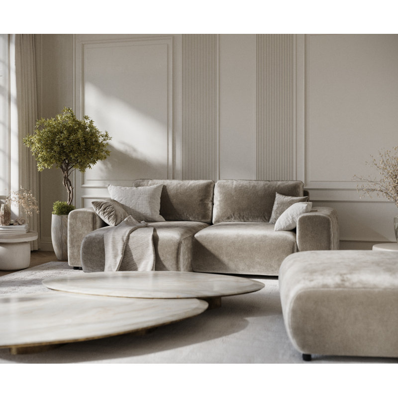 Corner Sofa with square arms, Beige Chenille