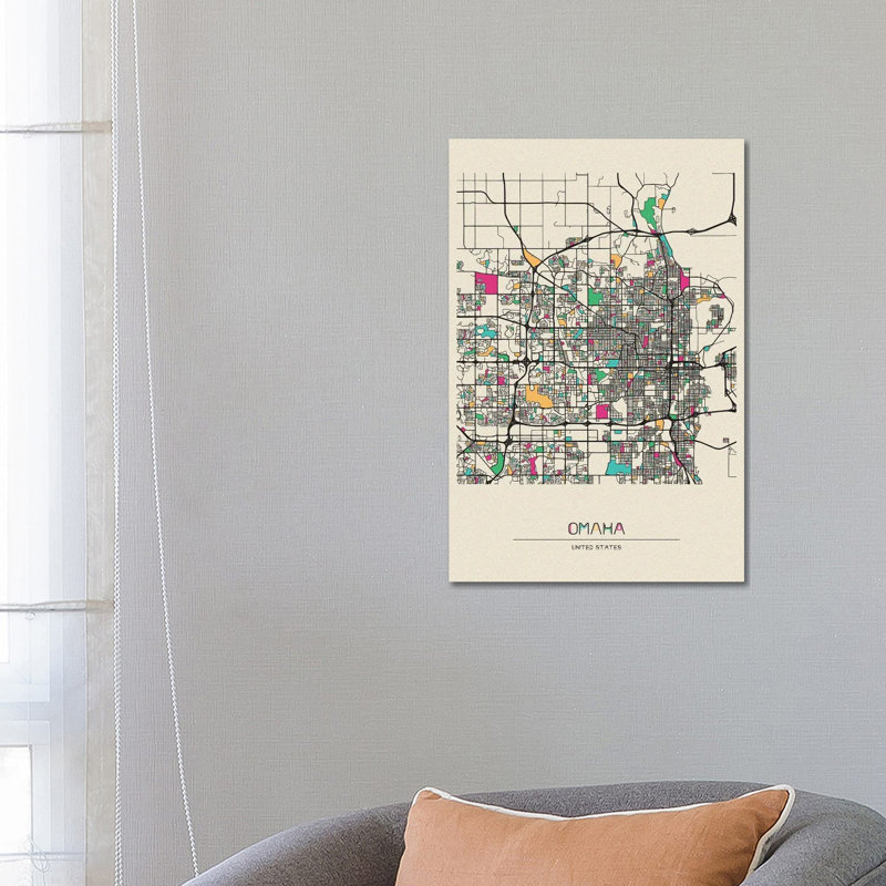 Omaha, Nebraska Map by Ayse Deniz Akerman - Wrapped Canvas Print, 66.04 cm H x 45.72 cm W x 3.175 cm D