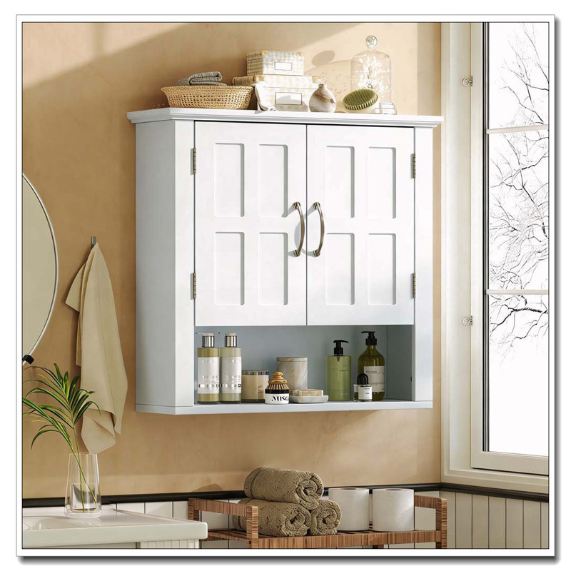 Bathroom Storage Cabinet, White-Wall Storage-two doors