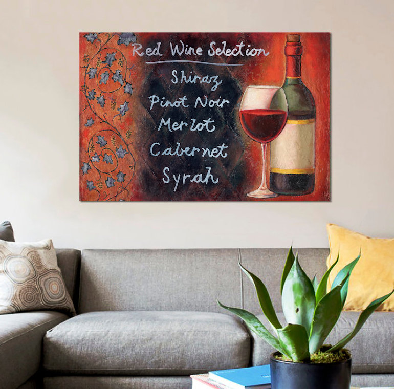 «Red Wine Sélection», art textuel sur toile tendue, H 26 po x l 40 po x P 1,5 po, Pas de tapis, Toile tendue