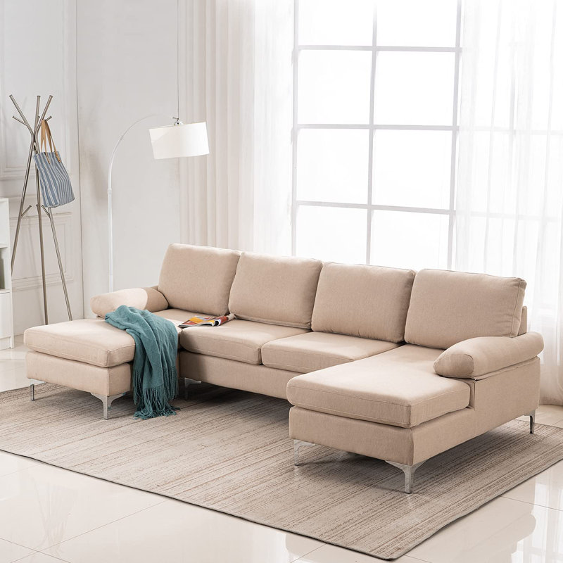Bahrije Upholstered U-Shaped Sectional Symmetrical, Beige Linen Blend