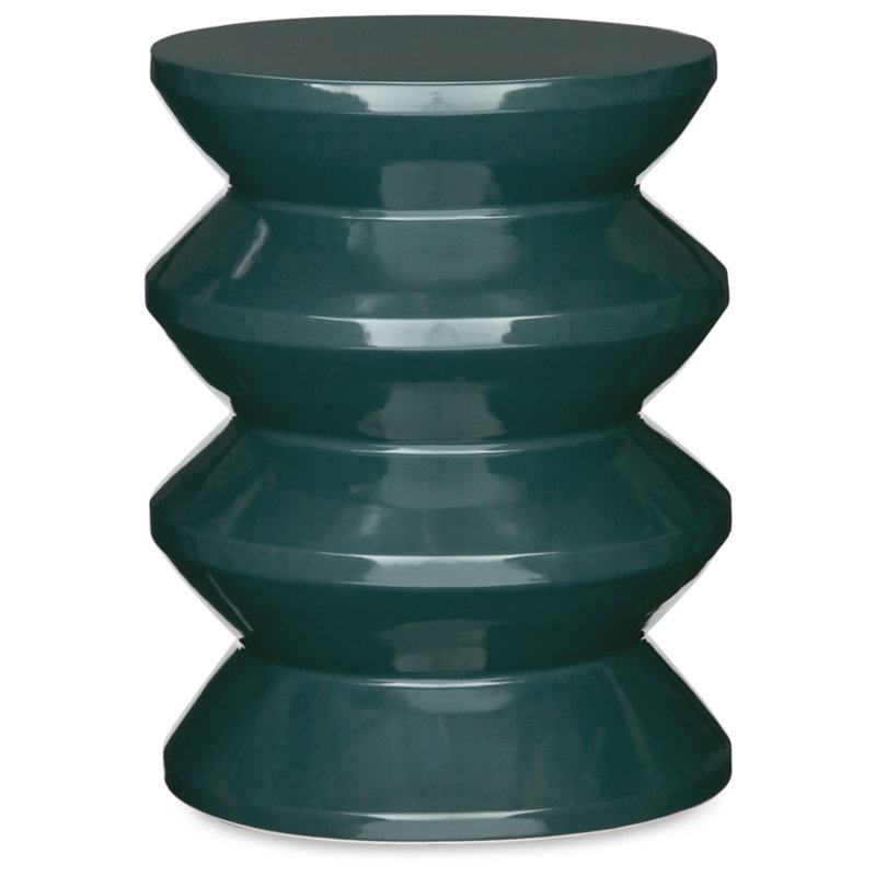 Modern Teal Ceramic Curved 17'' Indoor-Outdoor Accent Stool
