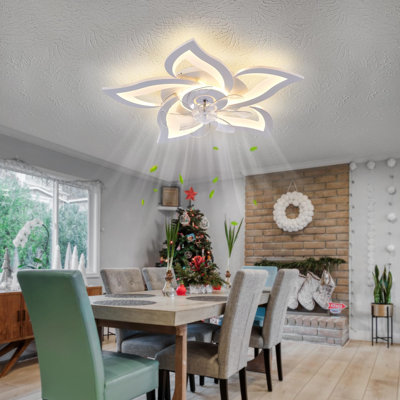 24 Inch Flush Mount Ceiling Fan with LED Light Flower Shape 6-Speed Reversible DC Motor APP Remote
