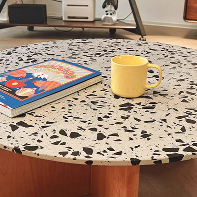 Rock Slab Coffee Table with Solid Wood Legs