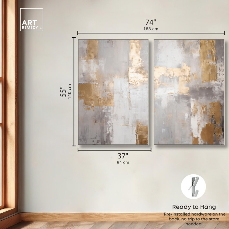 Tranquility Gold Art , Argent argent, Impression dans un cadre flottant sans passe-parto, H 55 po x l 37 po