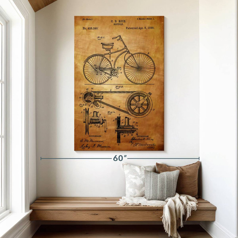 Vieux brevet de vélo, H 51 po x l 34 po